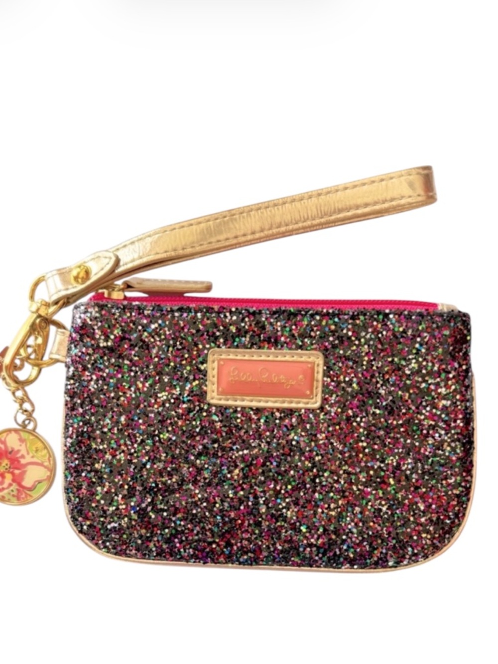 NEW Lilly Pulitzer Sparkle Glitter Mini Convertible Wristlet Clutch w Hang Charm